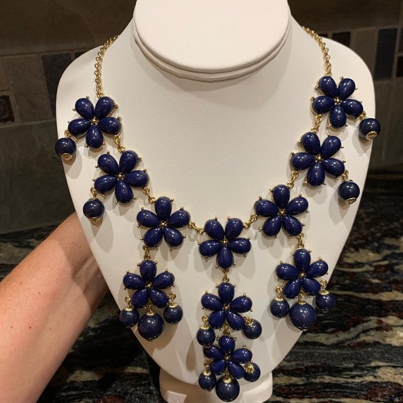 Navy Layered Flowered Necklace - Picture 1 of 4